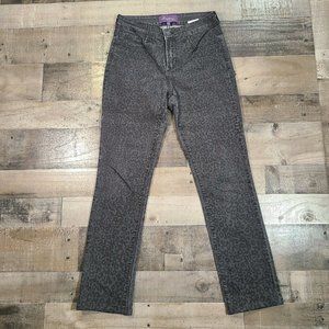 NYDJ Straight Jeans Womens 4 Mid-Rise Leopard Print Zip Dark Wash Black Denim